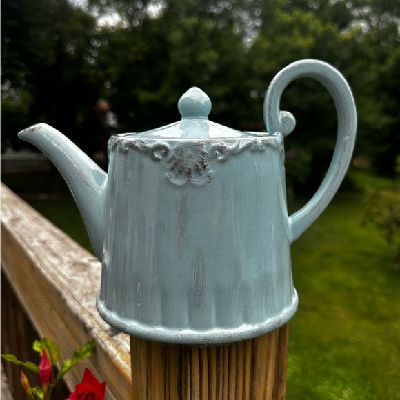 Vintage Burton & Burton Porcelain Teapot Blue & Grey Scrolls 8.5” x 6” - Picture 2 of 11
